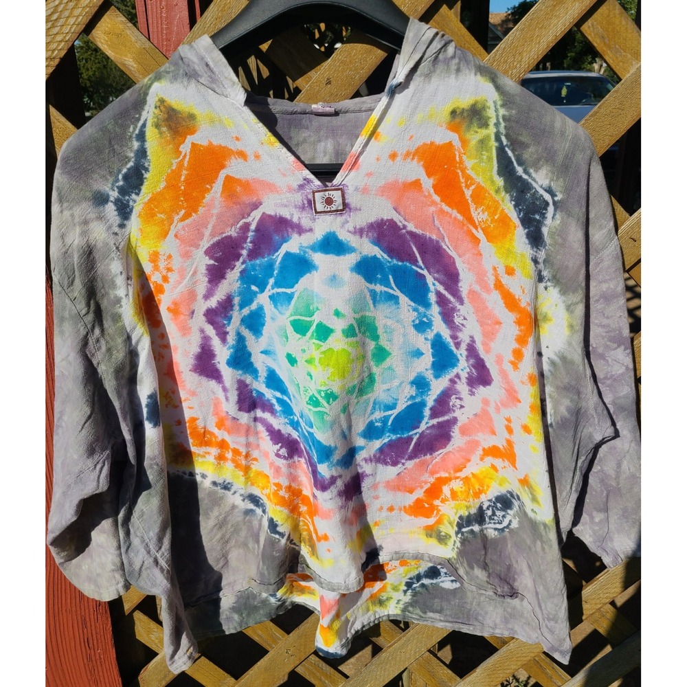 Del Sol Tie Dye Mandala Hoodie XL Cotton Rainbow Psychedelic Boho Pullover